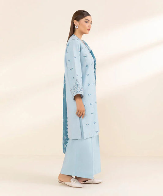 3 Piece - Embroidered Dobby Suit