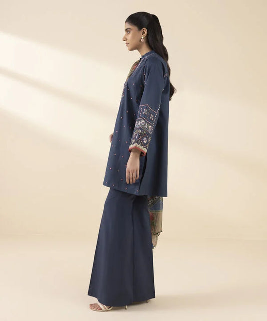 2 Piece - Embroidered Crosshatch Suit
