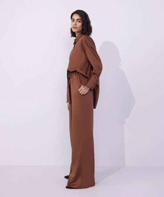 Wide-Leg Cotton-Satin Trousers